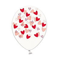 Латексна кулька BELBAL 12"(30 см) Сердечка кривульки червоні на прозорому