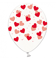 Латексна кулька BELBAL 12"(30 см) Сердечка червоні на прозорому