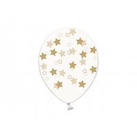 Латексна кулька BELBAL 12" (30 см) Зірки золоті на прозорому