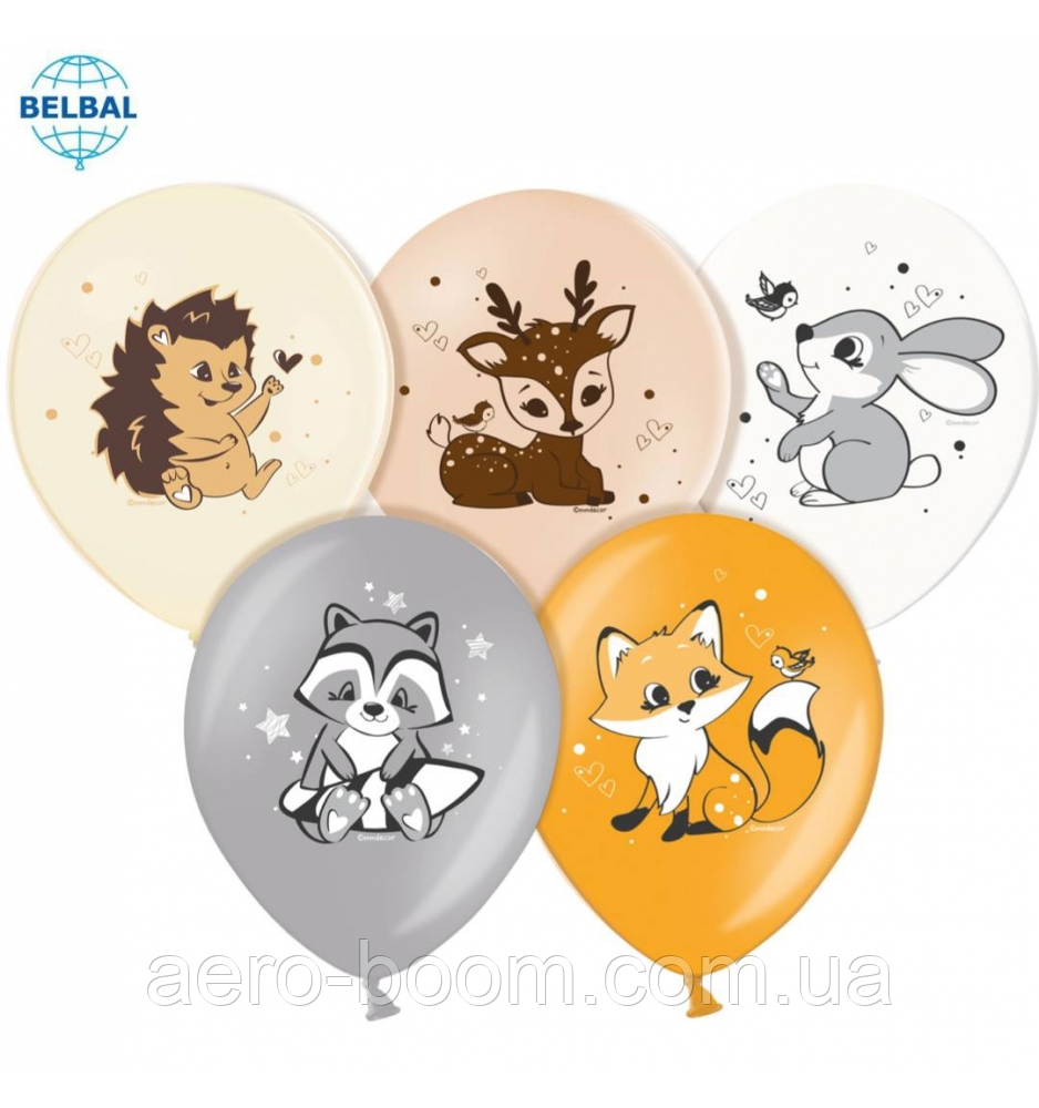 Латексна кулька BELBAL 12" (30 см) Лісові звірі, фото 1