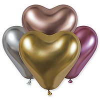 Латексна кулька Gemar 12"(30 см) Серце Shiny Assorted | Хром асорті