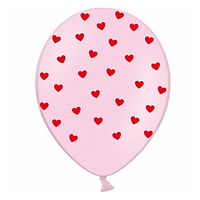 Латексна кулька BELBAL 12"(30 см) Сердечка червоні маленькі на рожевому