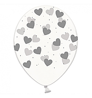 Латексна кулька BELBAL 12"(30 см) Сердечка срібні на прозорому