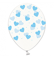 Латексна кулька BELBAL 12"(30 см) Сердечка блакитні на прозорому
