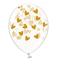 Латексна кулька BELBAL 12"(30 см) Сердечка кривульки золоті на прозорому