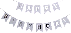 Гірлянда паперова "Happy Birthday" срібло на білому