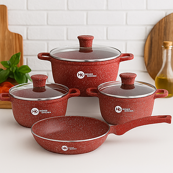 Набір каструль 3шт з скороворідкою, НК-305 / Каструлі з антипригарним покриттям / Гранітний набір посуду