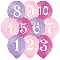 Латексна кулька BELBAL 12"(30 см) Цифри асорті (дівчинка)