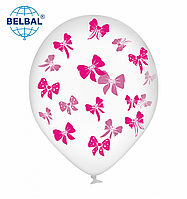 Латексна кулька BELBAL 12"(30 см) Бантики фуксія на прозорому