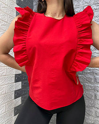 Яскрава червона блуза с рюшами ,РОЗМІР ТІЛЬКИ 44