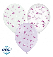 Латексна кулька BELBAL 12"(30 см) Корони лавандові (на білому, прозорому, лавандовому)