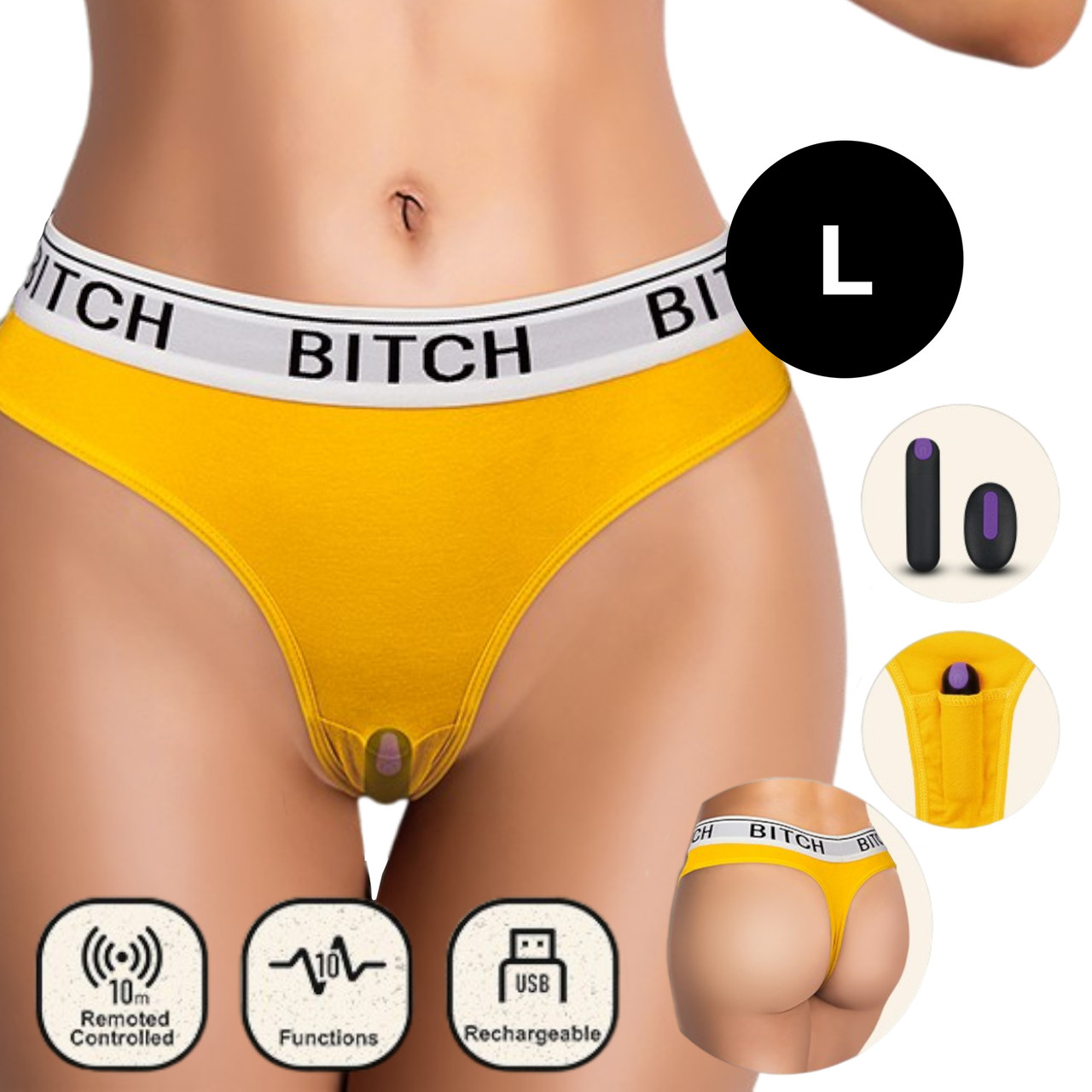 Вібратор трусики Bitch Vibrating Panties Розмір L талія 86-97 см Трусики з вібратором, вібро трусики