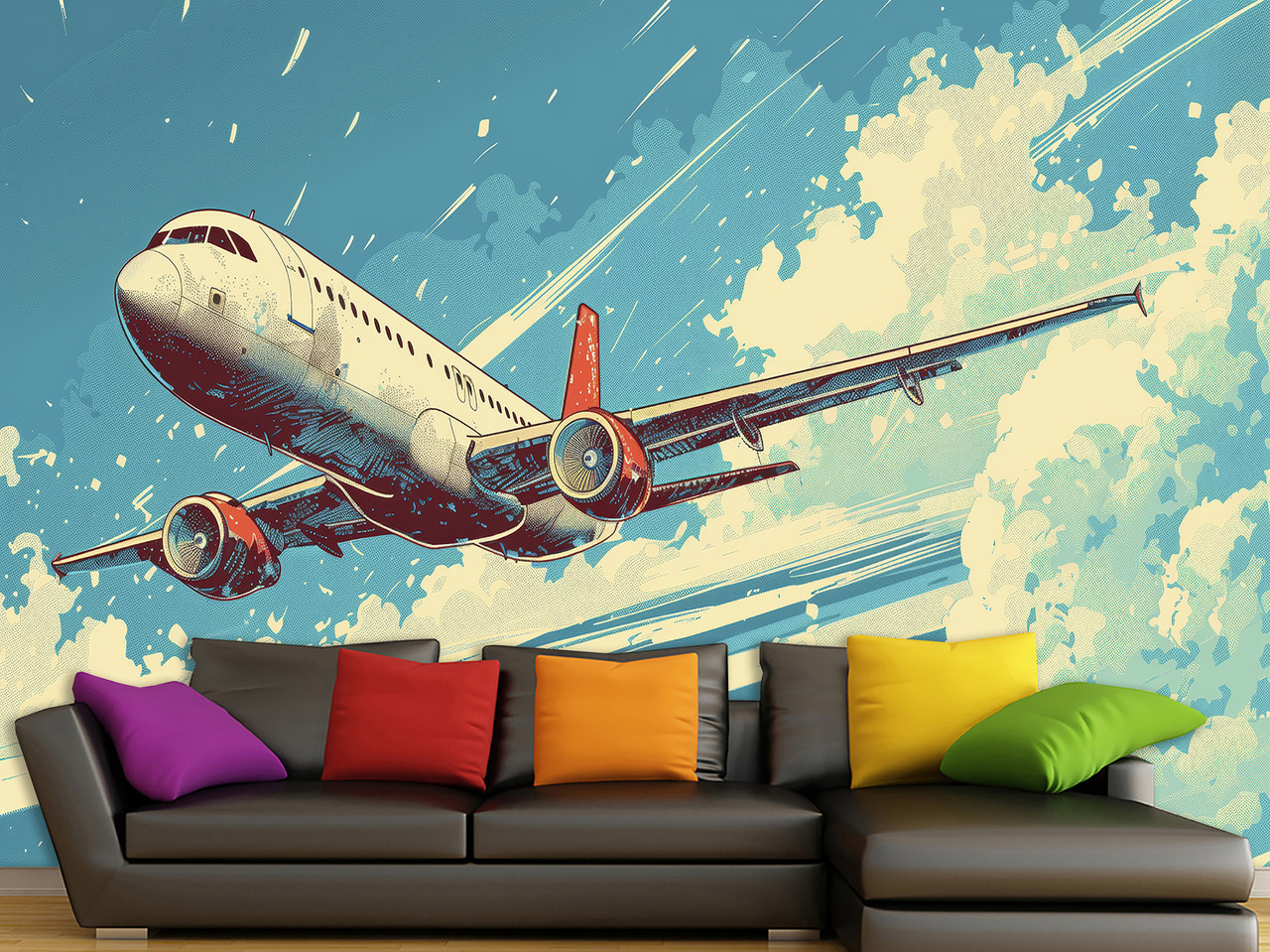 Самоклеючі шпалери Oracal для декору вітальні, офісу постер "Літак у блакитному небі", фото 1