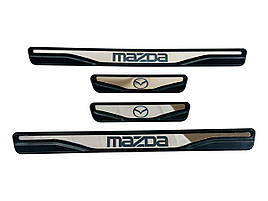 Накладки на пороги Mazda Tribute (хром-пласт) з логотипом TAN24