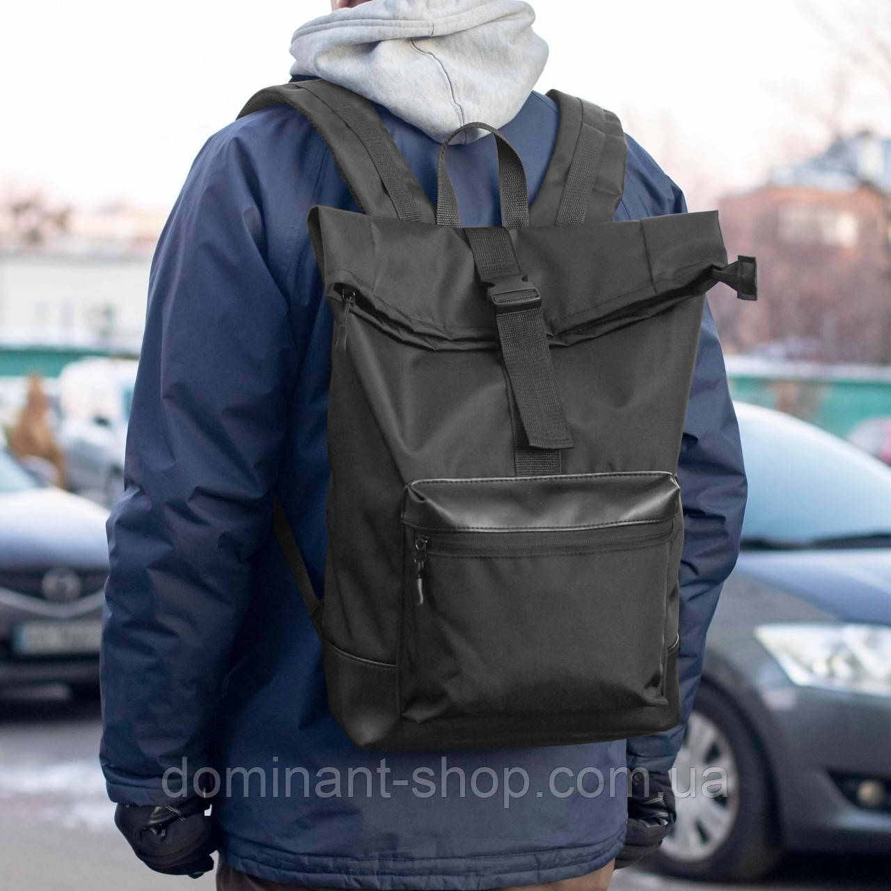 Рюкзак ROLLTOP Neptun Black — чоловічий рюкзак тканинний 18-23 л, чорний, фото 1