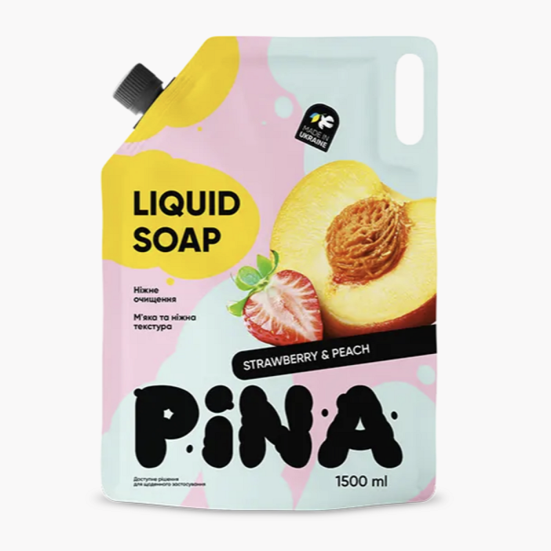 Рідке мило ТМ "PINA" Strawberry and peach 1500 мл дой-пак, фото 1