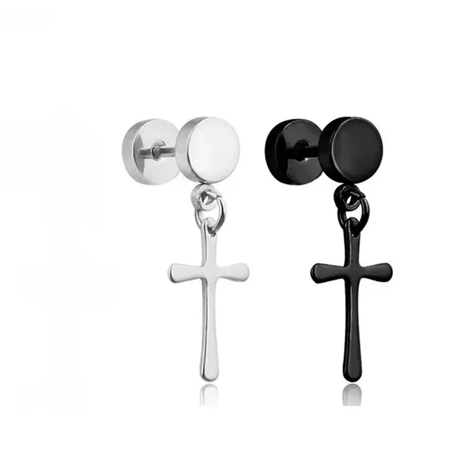 Сережки Spikes хрести з хрестиком із сталі сережки-штанги чоловічі 1шт, фото 1