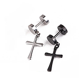 Сережки Spikes хрести з хрестиком із сталі сережки-штанги чоловічі 1шт, фото 2
