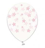 Латексна кулька BELBAL 12"(30 см) Зірки ніжно-рожеві на прозорому