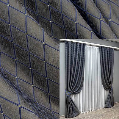 Комплект штор (2шт. 1,5х3м.) жакард, колекція "RUBI". Колір графітовий з синім. Код 1756ш 33-0714