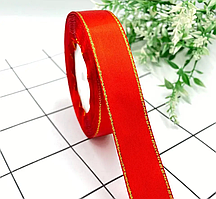 Стрічка атласна 2 см (21 МЕТ) Червона з золотим люрексом