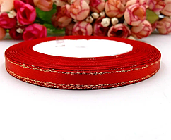 Стрічка атласна 0,6 см (22 МЕТРИ) Червона з золотим люрексом