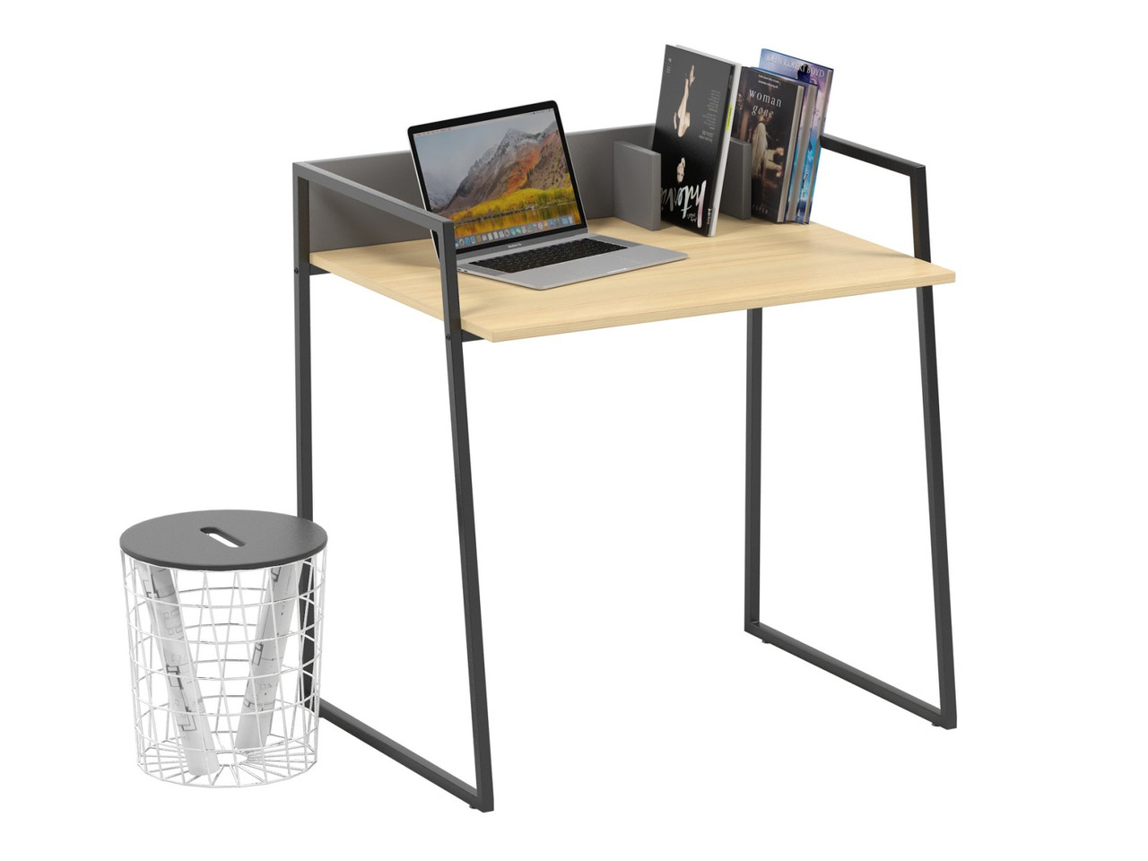 Стіл комп'ютерний на металокаркасі Кангі з масиву сосни 90x60x75 см, фото 1