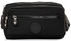 Сумка бананка на пояс на три змійки блискавки жіноча чорна тканинна кроссбоді текстильна Jielshi ZT-019, фото 3