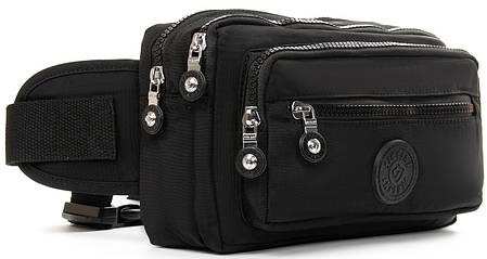 Сумка бананка на пояс на три змійки блискавки жіноча чорна тканинна кроссбоді текстильна Jielshi ZT-019, фото 1