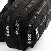 Сумка бананка на пояс на три змійки блискавки жіноча чорна тканинна кроссбоді текстильна Jielshi ZT-019, фото 2