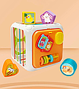 Розвиваючий тактильний куб-сортер HE0555 з резиночками та набором фігурок, фото 2