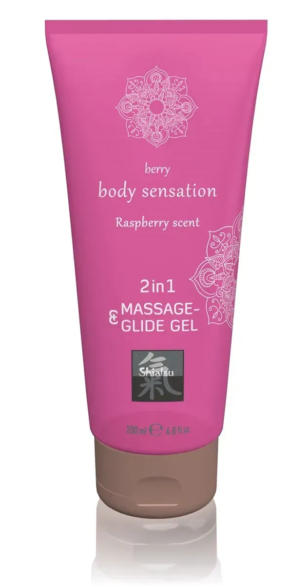 Лубрикант та масажне масло 2 в 1 HOT SHIATSU Massage-Glide gel 2 in1 Raspberry scent, 200 мл, фото 1