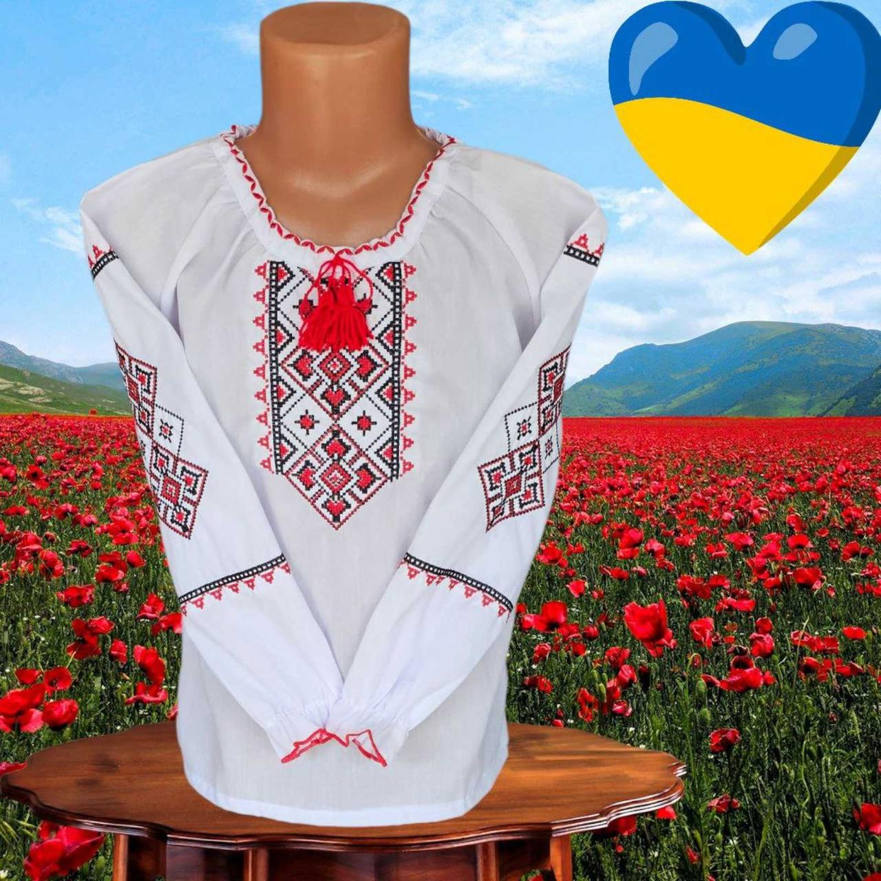 Опт Вишиванка для дівчаток з орнаментом р. 110-134, червоні