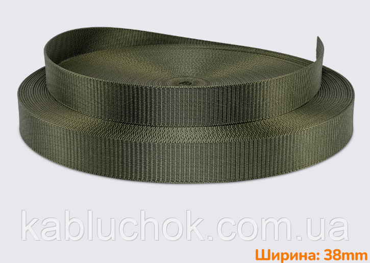 Стрічка ремінна 38 мм для сумок, взуття, колір Хакі, фото 1