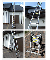 Драбина Stanley алюмінієва телескопічна розкладна на 3.8 м. 2 x 1,9+1,9м Драбина-трансформер + сумка