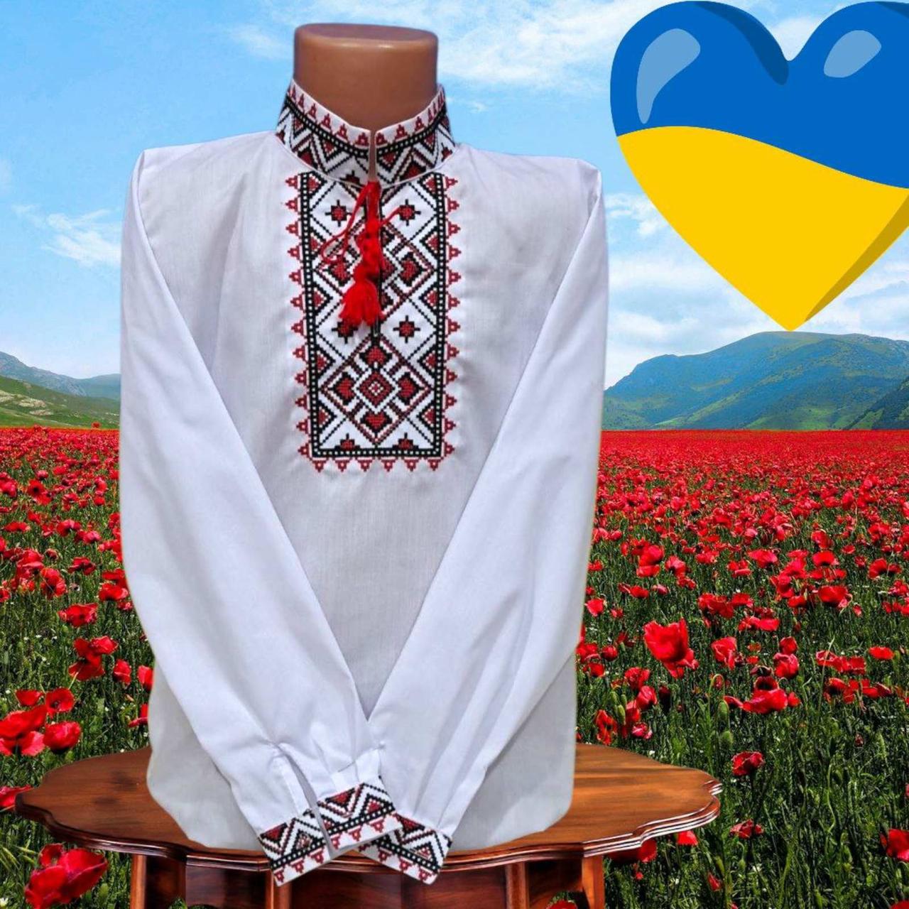 Опт Вишиванка для хлопчиків з орнаментом р. 110-134, червоні