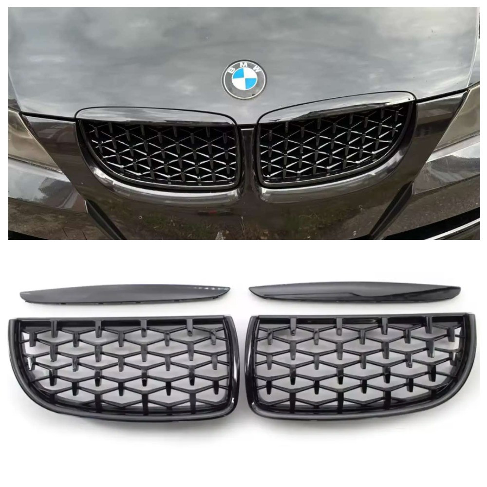 Решетка радиатора BMW БМВ 3 Е90 Е91 2005-2008 черные Глянец диамонт Бмв е90 3 дорестайлинг ноздри решетки, фото 1