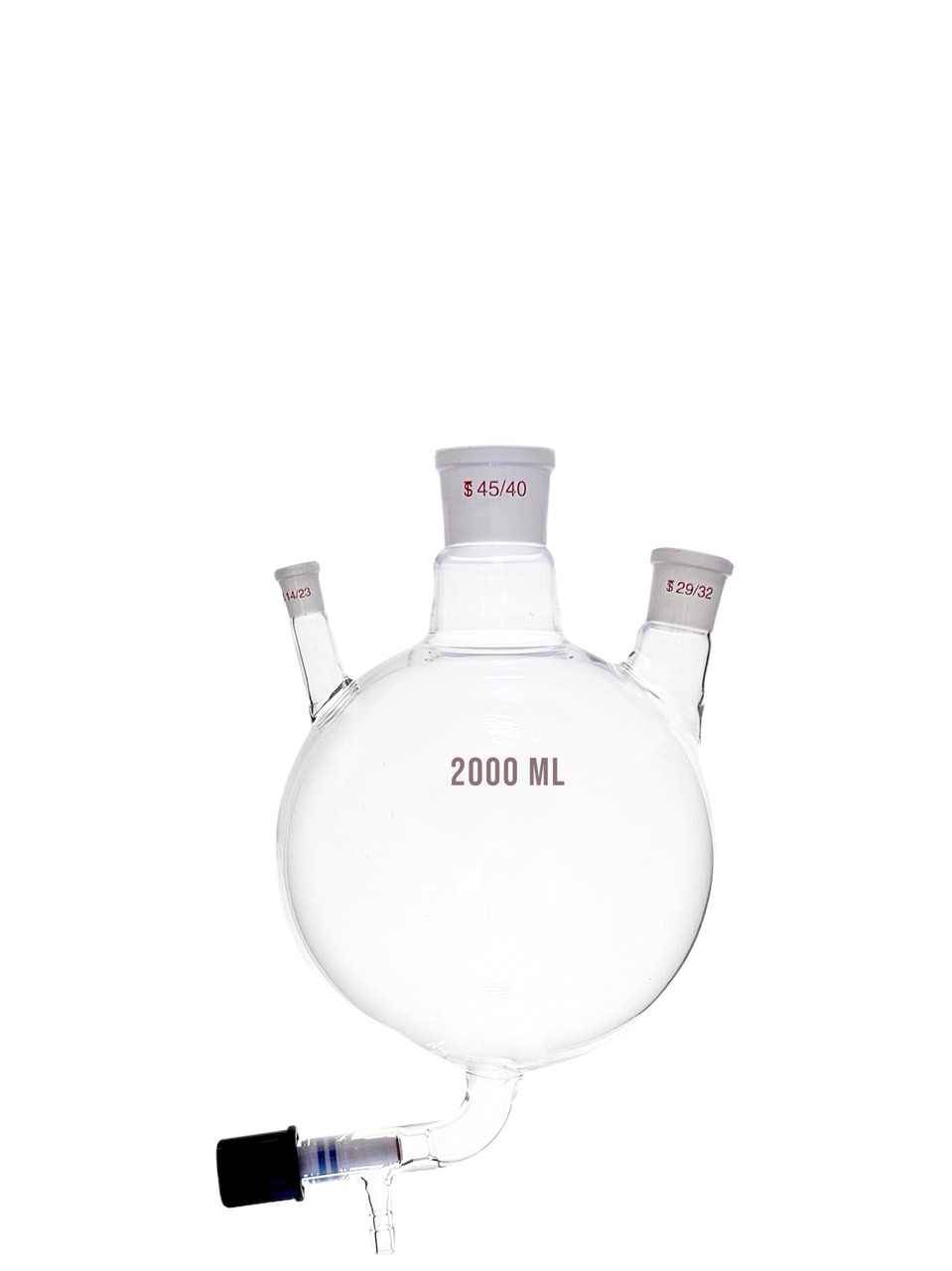 Колба з 3 горловинами 2000 мл зі шліфом, 14/45/29 та зливним краном PTFE