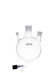 Колба з 3 горловинами 2000 мл зі шліфом, 14/45/29 та зливним краном PTFE