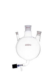 Колба з 3 горловинами 3000 мл зі шліфом, 14/45/29 та зливним краном PTFE