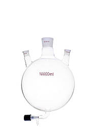 Колба з 3 горловинами 10000 мл зі шліфом, 29/60/29 та зливним краном PTFE