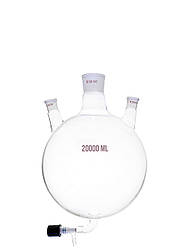 Колба з 3 горловинами 20000 мл зі шліфом, 29/60/29 та зливним краном PTFE