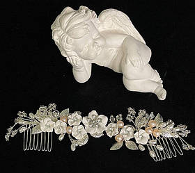 Гребінь для волосся з квітами та перлами Сріблястий Гребінь для волосся ручної роботи Прикраса для зачіски