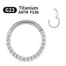 Кільце сегментне клікер титан з фіанітами сріблястий