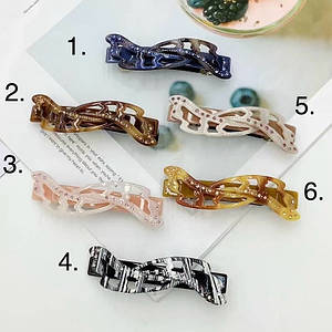 Шпилька автомат для волосся французький пластик зі стразами різні кольори розмір 9 см висота 2.5 см 1 штука