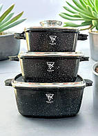 Набір жаростійких каструль Top Kitchen з товстим дном зі скляною кришкою 3 шт Квадратні каструлі з литого алюмінію