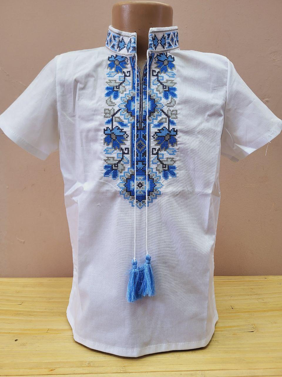 Опт Вишиванка для хлопчиків з коротким рукавом р. 140-158, блакитний