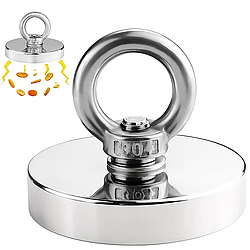 Неодимовий магніт 42мм - 55кг у корпусі із зовнішнім кільцем / Пошуковий магніт / Магніт для пошуків металу