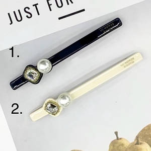 Шпилька автомат для волосся елегантна французький пластик із кристалами розмір 11 см висота 1.5 см 1 штука