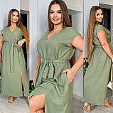 Жіноча літня сукня з розрізом, гумка по талії Тканина: льон жатка Розміри: 48-50, 52-54, 56-58, фото 8